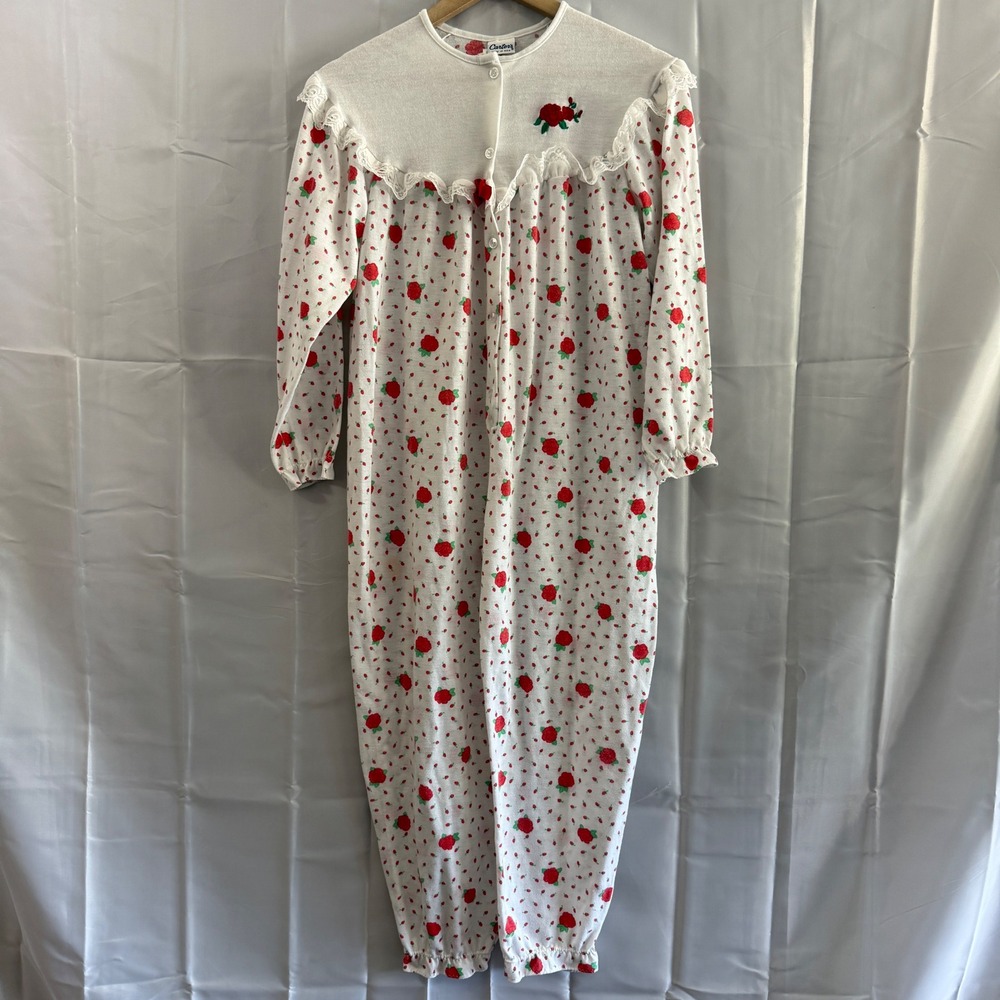 Vintage Carters Kids Girls 14 Pajamas One Piece Sleeper Rose Floral Lace USA‎